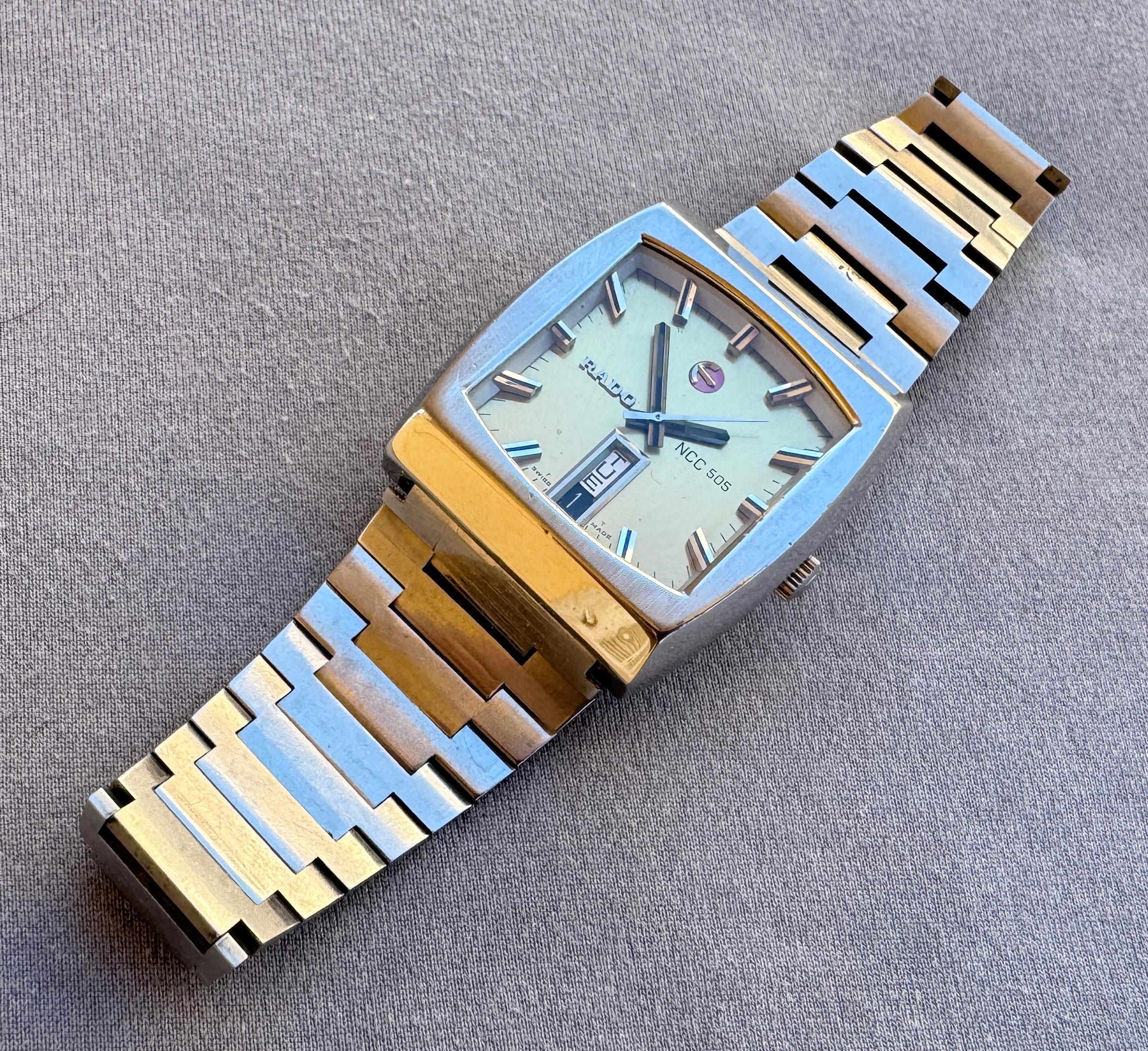 Rado NCC 505 Automatic Day & Date Calendar TV Style Rare Dial Stainless Watch en venta 3