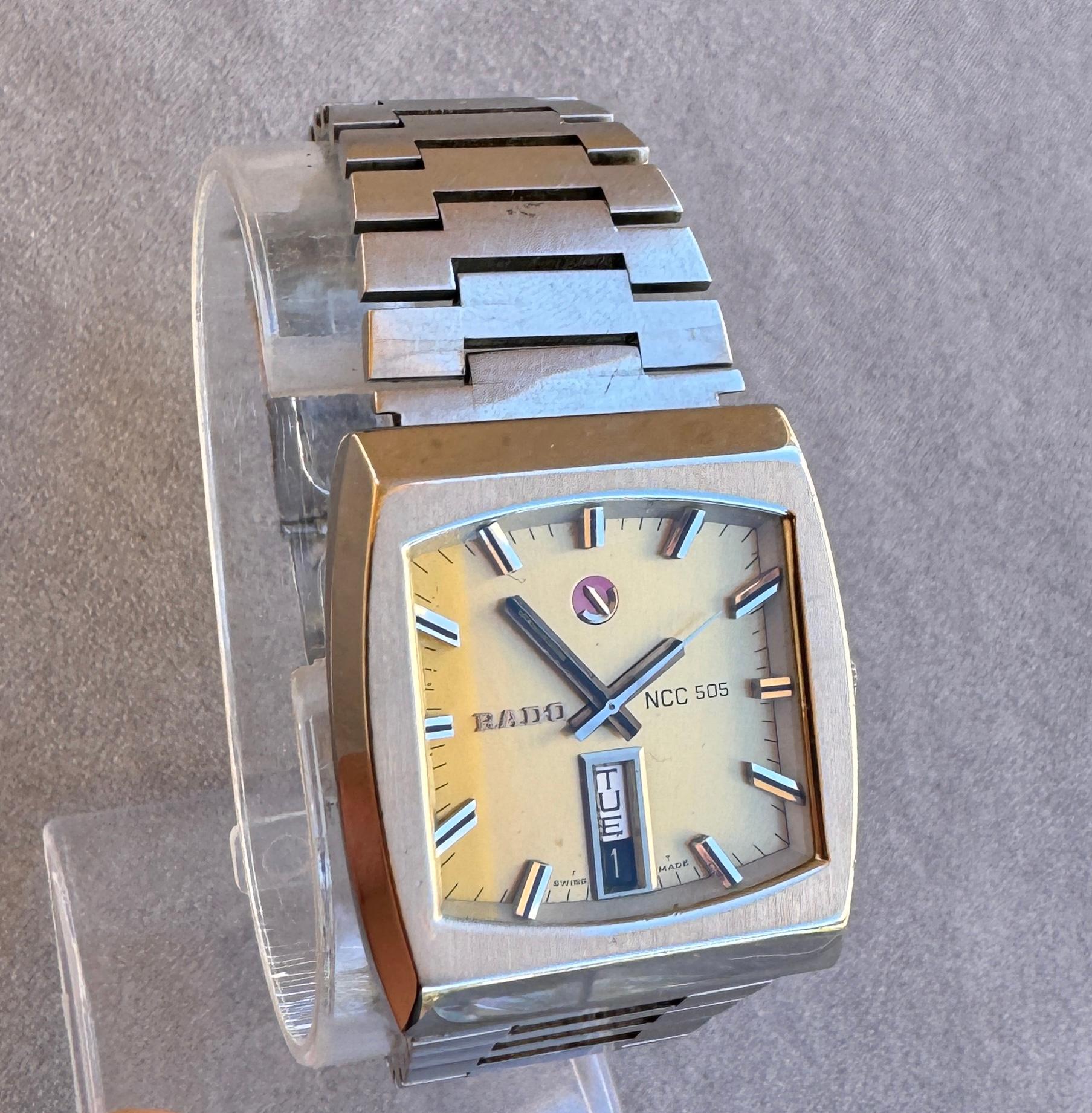 Rado NCC 505 Automatic Day & Date Calendar TV Style Rare Dial Stainless Watch en venta 5