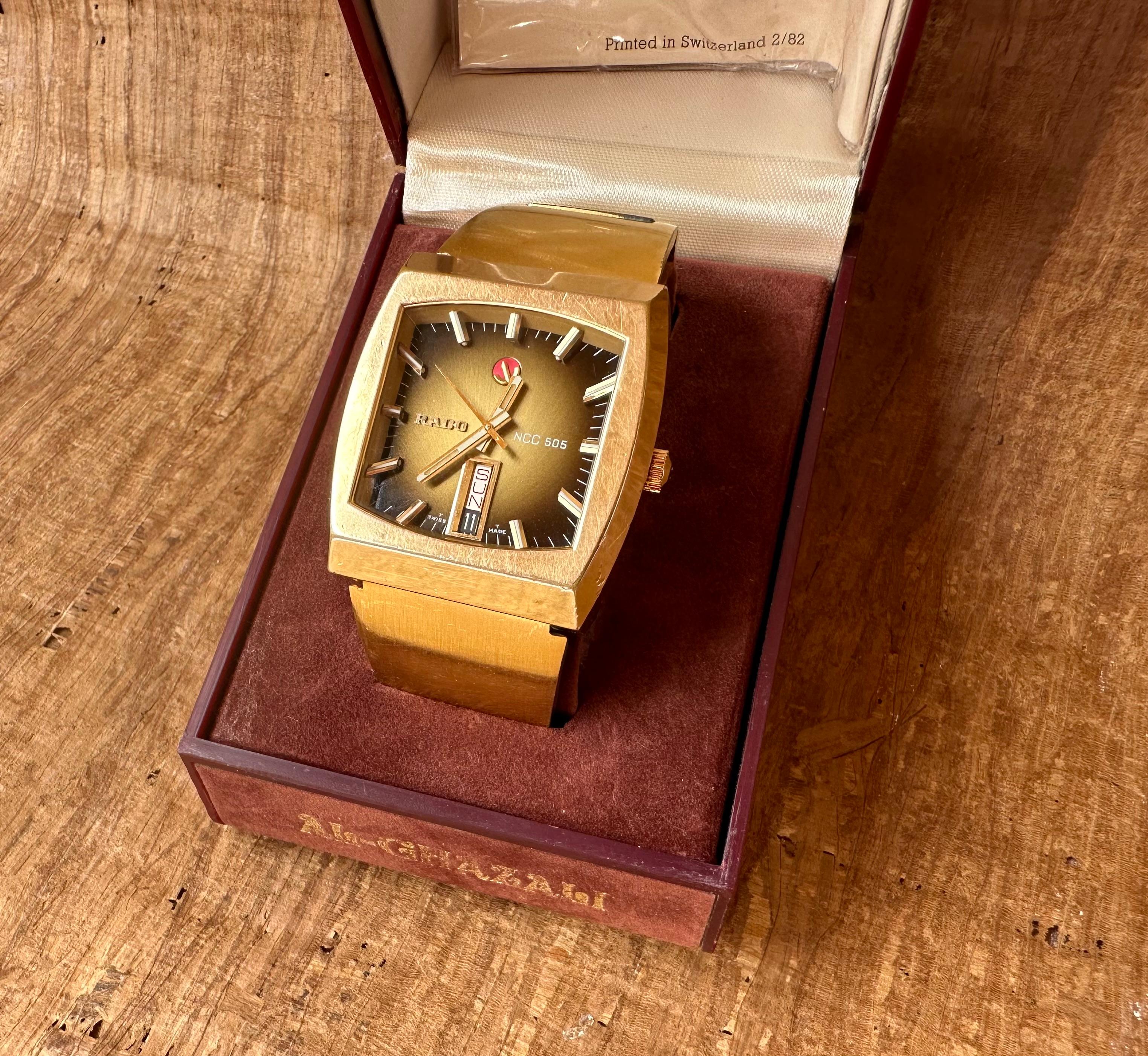 Rado Ncc 505 Automatic Gold Plated Rare Dial Boxed In Good Condition For Sale In Toronto, CA