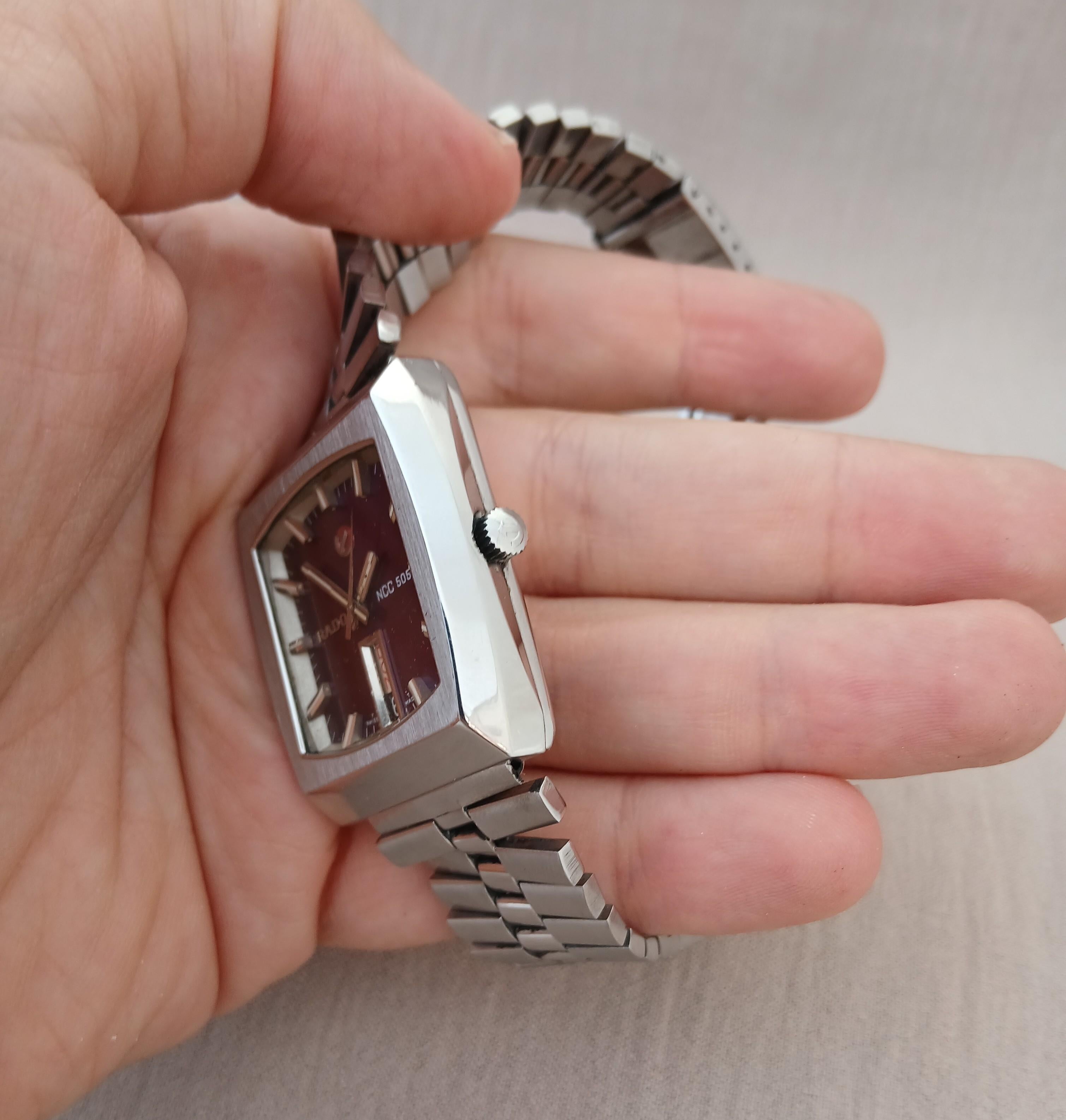 RADO Ncc 505 Silver Square Quadrante Viola Orologio Automatico Uomo In condizioni discrete in vendita a Toronto, CA