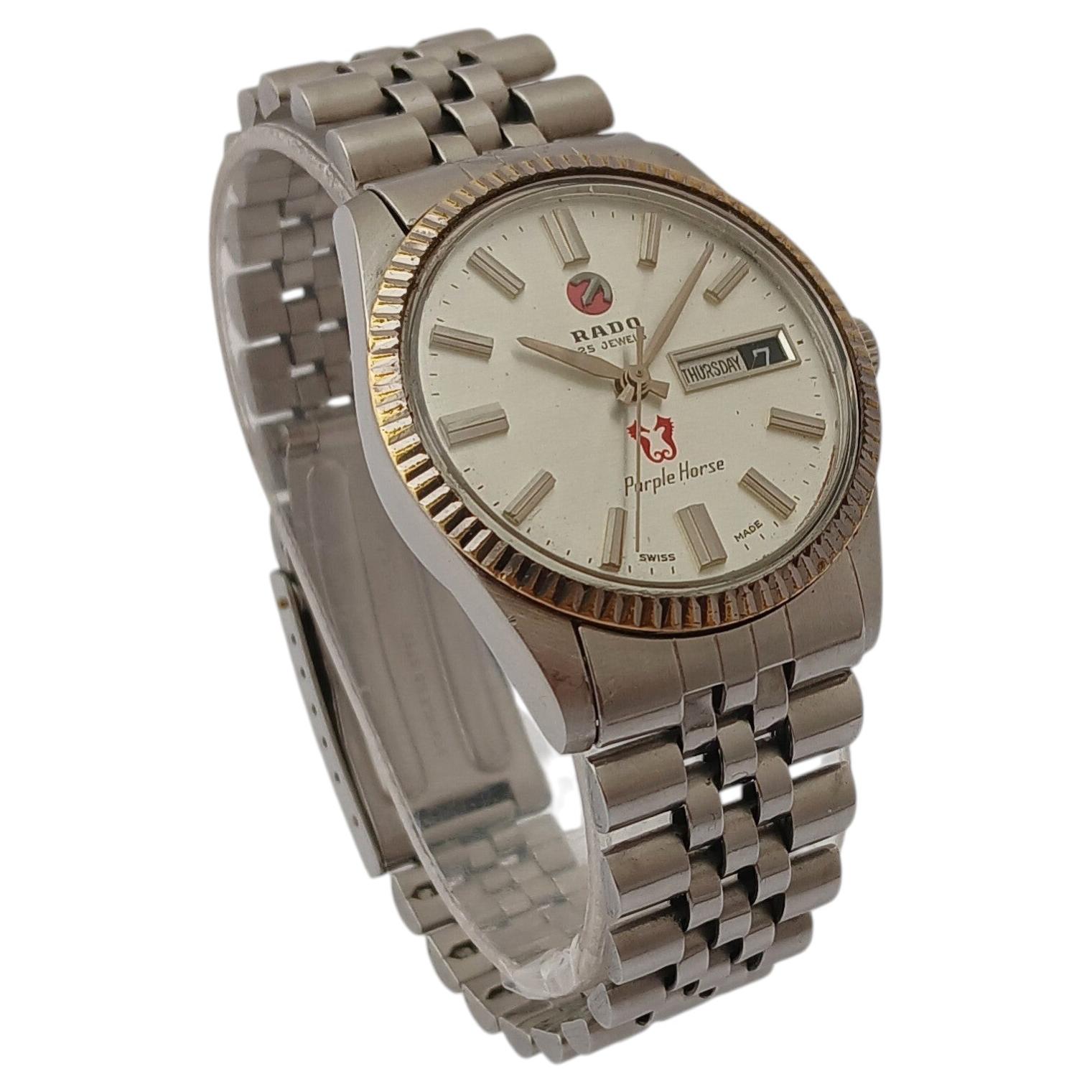 Reloj de hombre Rado Purple Horse automático con fecha y día, esfera plateada