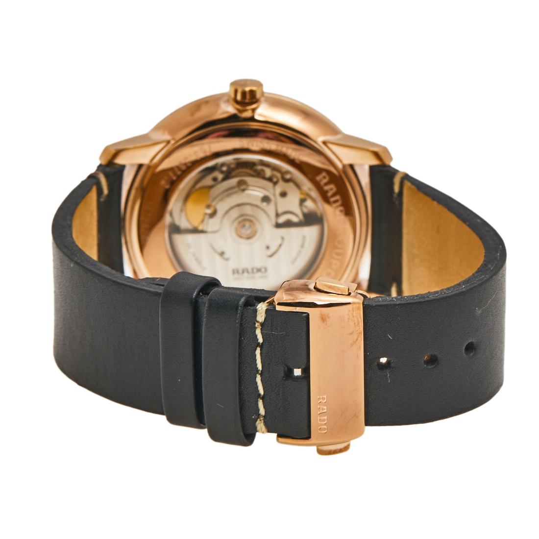 Contemporary Rado Rose Gold Plated Stainless Steel Leather Coupole Men's Wristwatch 41 mm