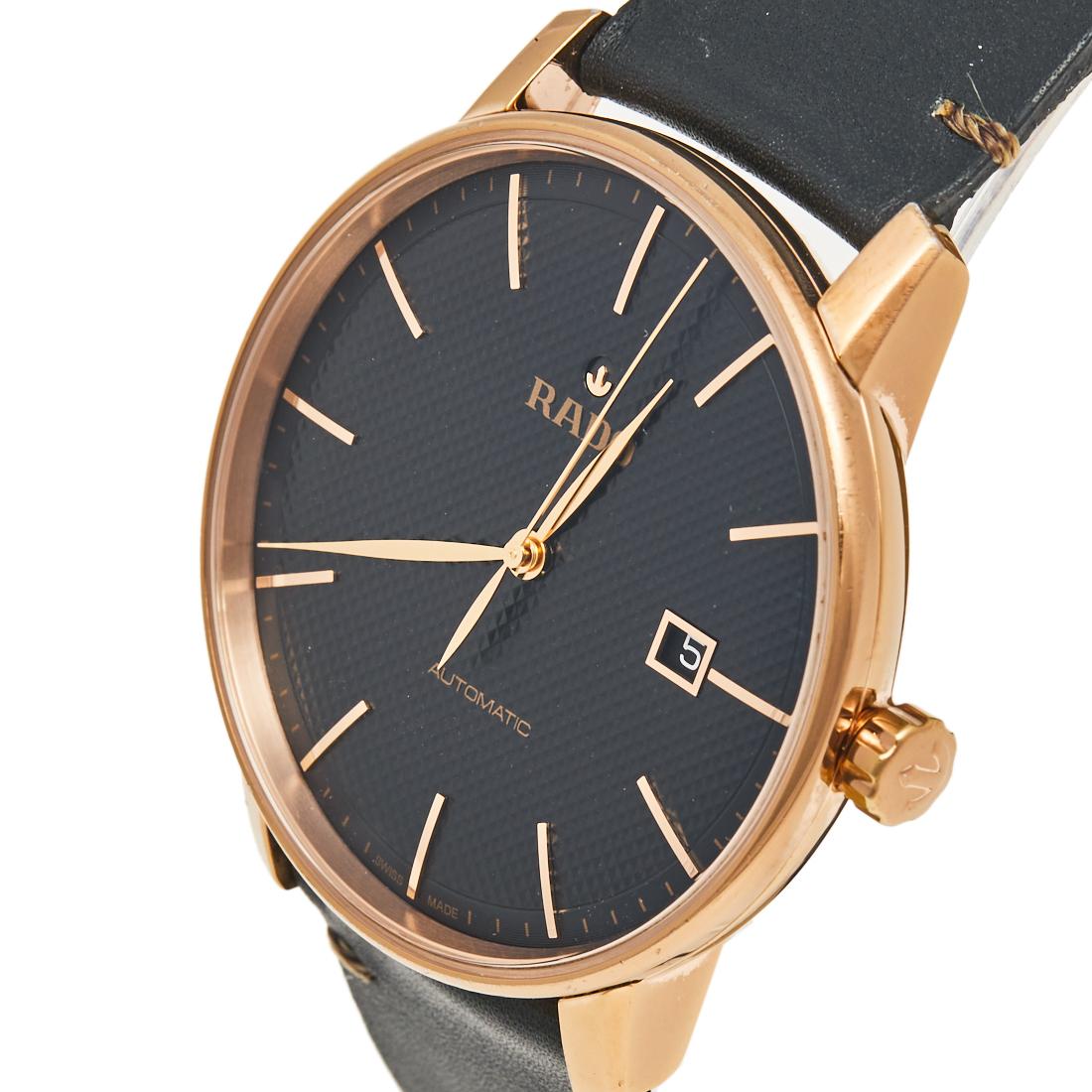 Rado Rose Gold Plated Stainless Steel Leather Coupole Men's Wristwatch 41 mm In Fair Condition In Dubai, Al Qouz 2