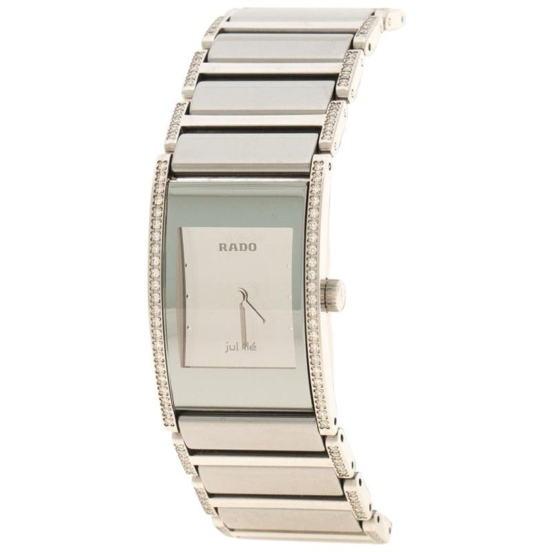 Rado Silver Stainless Steel and Ceramic Diamond Women's Wristwatch 16 mm