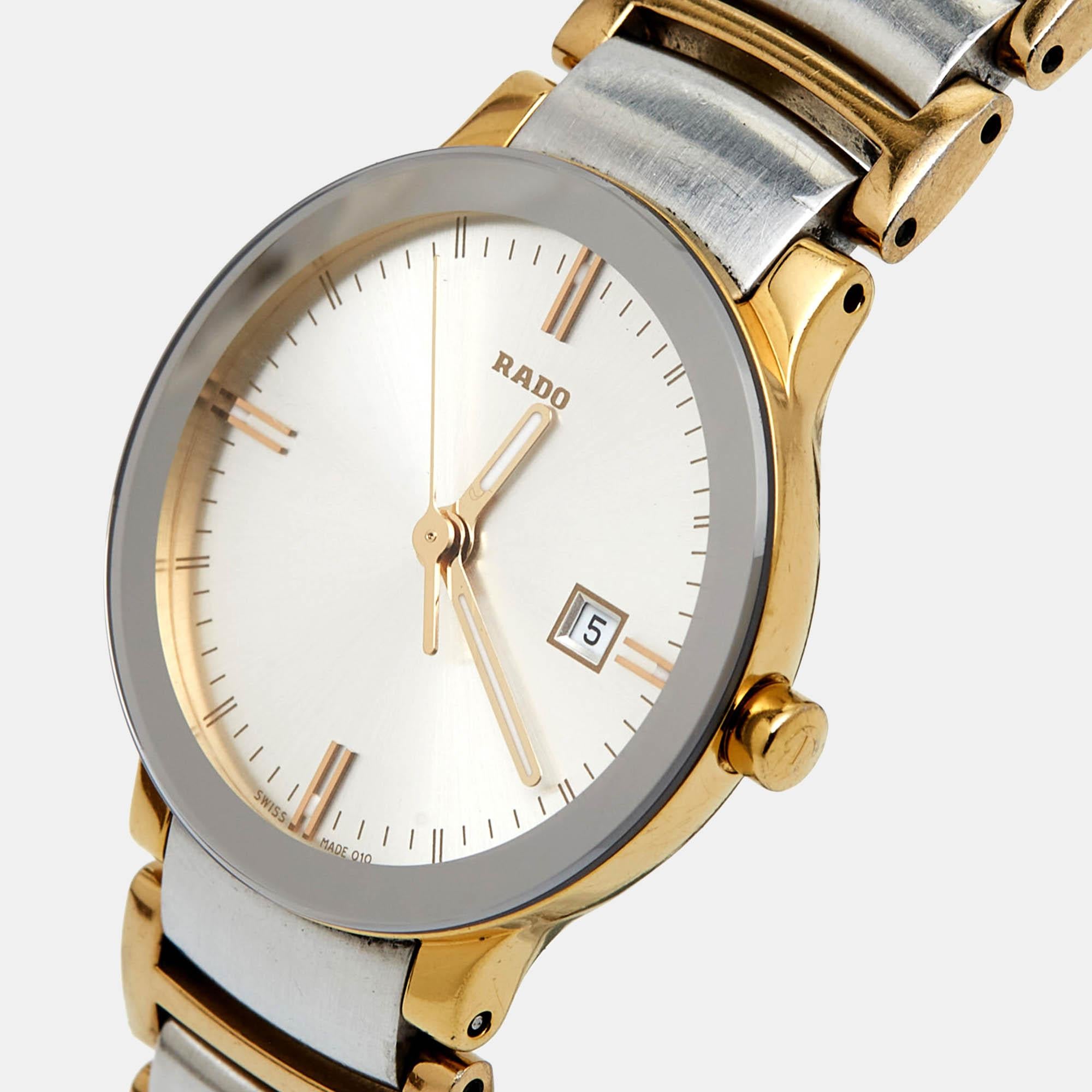 Rado Silver Two Tone Centrix Jubile R30932103 Women's Wristwatch 28 mm In Good Condition In Dubai, Al Qouz 2