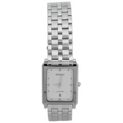 Used Rado Silver White Stainless Steel Tungsten Carbide Diastar Women Wristwatch 25mm