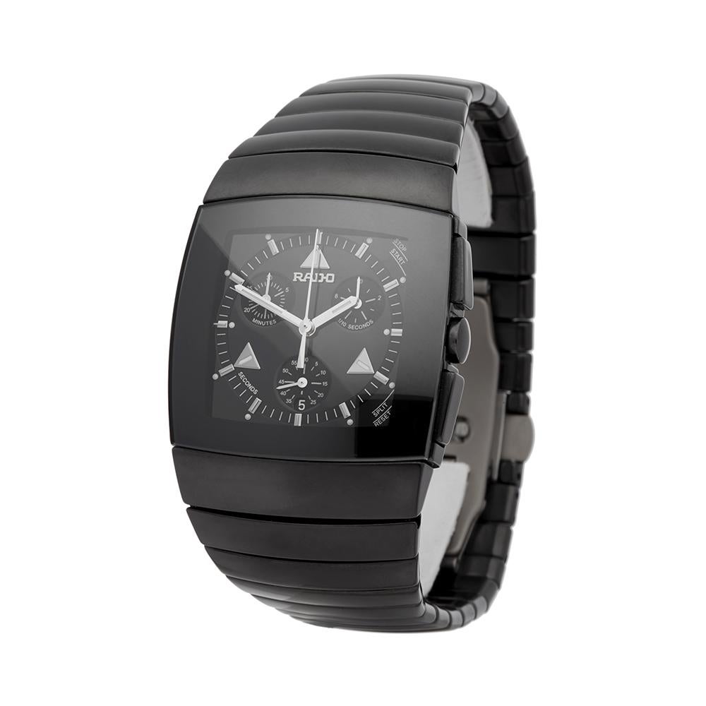 Ref: W5594
Manufacturer: Rado
Model: Sintra
Model Ref: R13764152
Age: 
Gender: Mens
Complete With: Box, Manuals & Guarantee
Dial: Black Baton
Glass: Sapphire Crystal
Movement: Quartz
Water Resistance: To Manufacturers Specifications
Case: