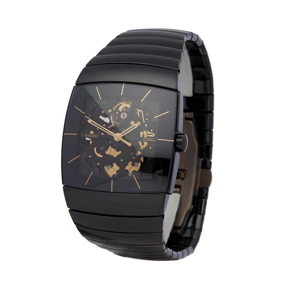 Ref: W5581
Manufacturer: Rado
Model: Sintra
Model Ref: R13668152
Age: 
Gender: Mens
Complete With: Box, Manuals & Guarantee
Dial: Black Skeleton Baton
Glass: Sapphire Crystal
Movement: Automatic
Water Resistance: To Manufacturers