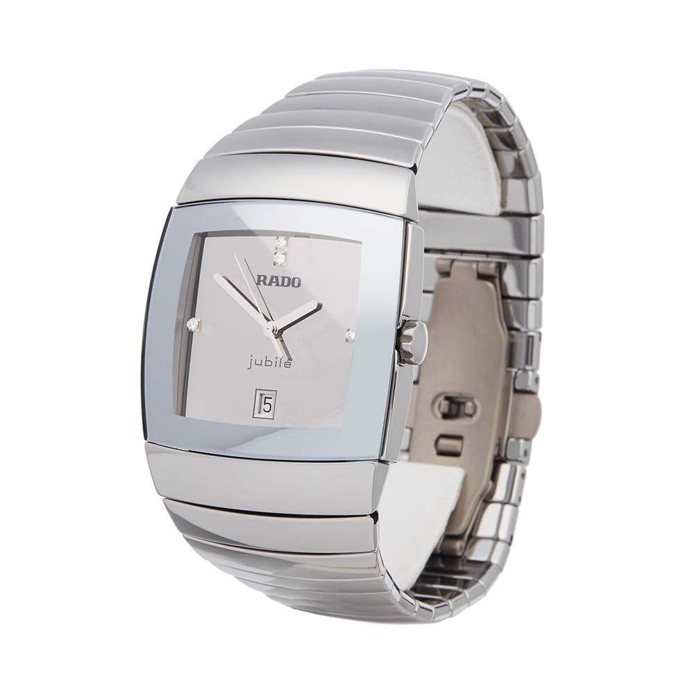 Ref: W5583
Manufacturer: Rado
Model: Sintra
Model Ref: R13719702
Age: 
Gender: Mens
Complete With: Box, Manuals & Guarantee
Dial: Silver Diamonds
Glass: Sapphire Crystal
Movement: Quartz
Water Resistance: To Manufacturers Specifications
Case: