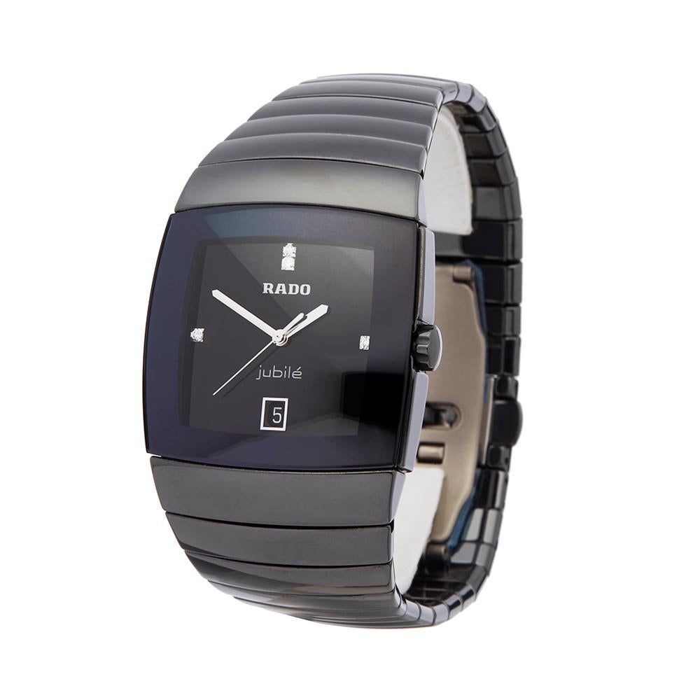Ref: W5586
Manufacturer: Rado
Model: Sintra
Model Ref: R13723702
Age: 
Gender: Mens
Complete With: Box, Manuals & Guarantee
Dial: Black Diamonds
Glass: Sapphire Crystal
Movement: Quartz
Water Resistance: To Manufacturers Specifications
Case: