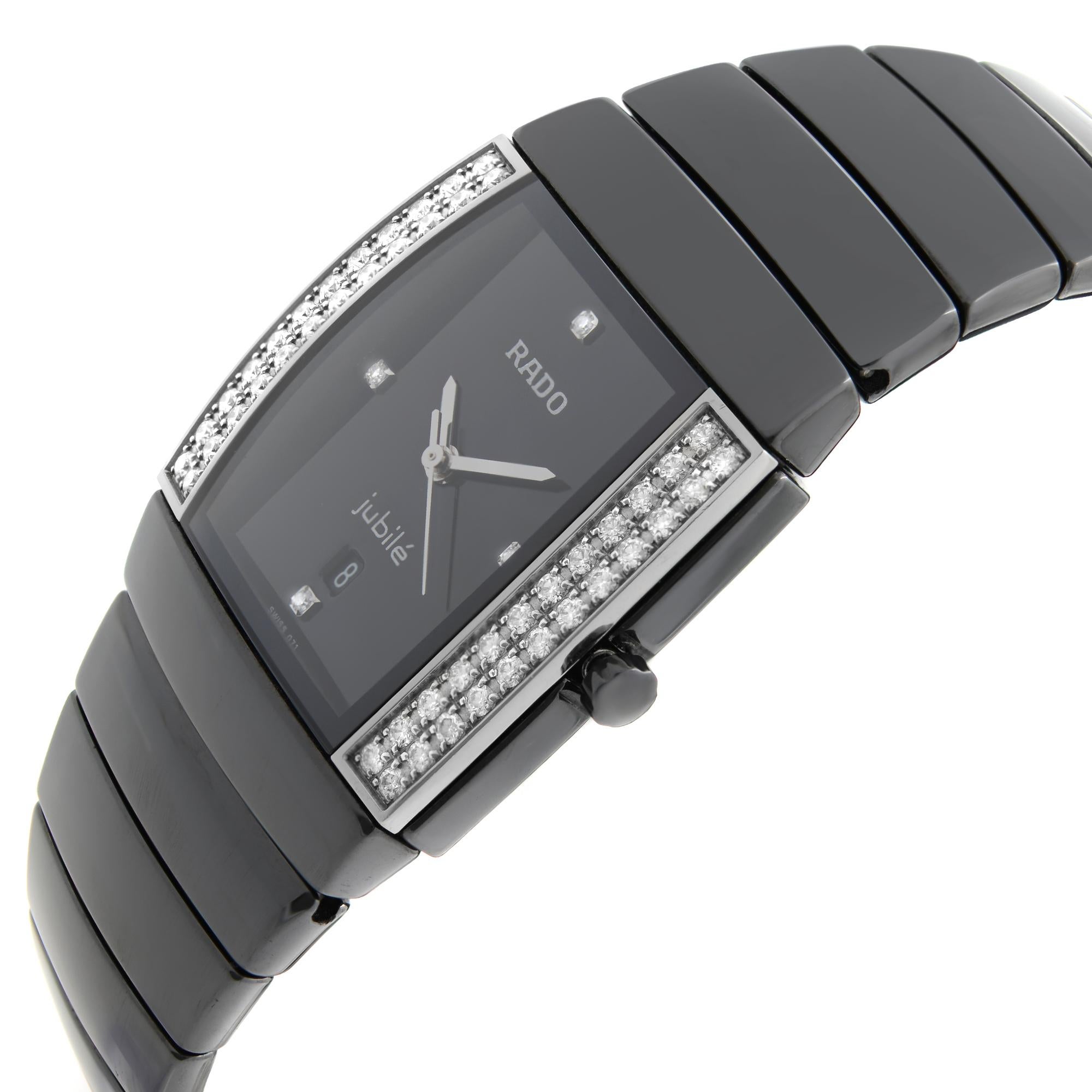 Rado Sintra Jubile Ceramic Diamond Black Dial Quartz Ladies Watch 