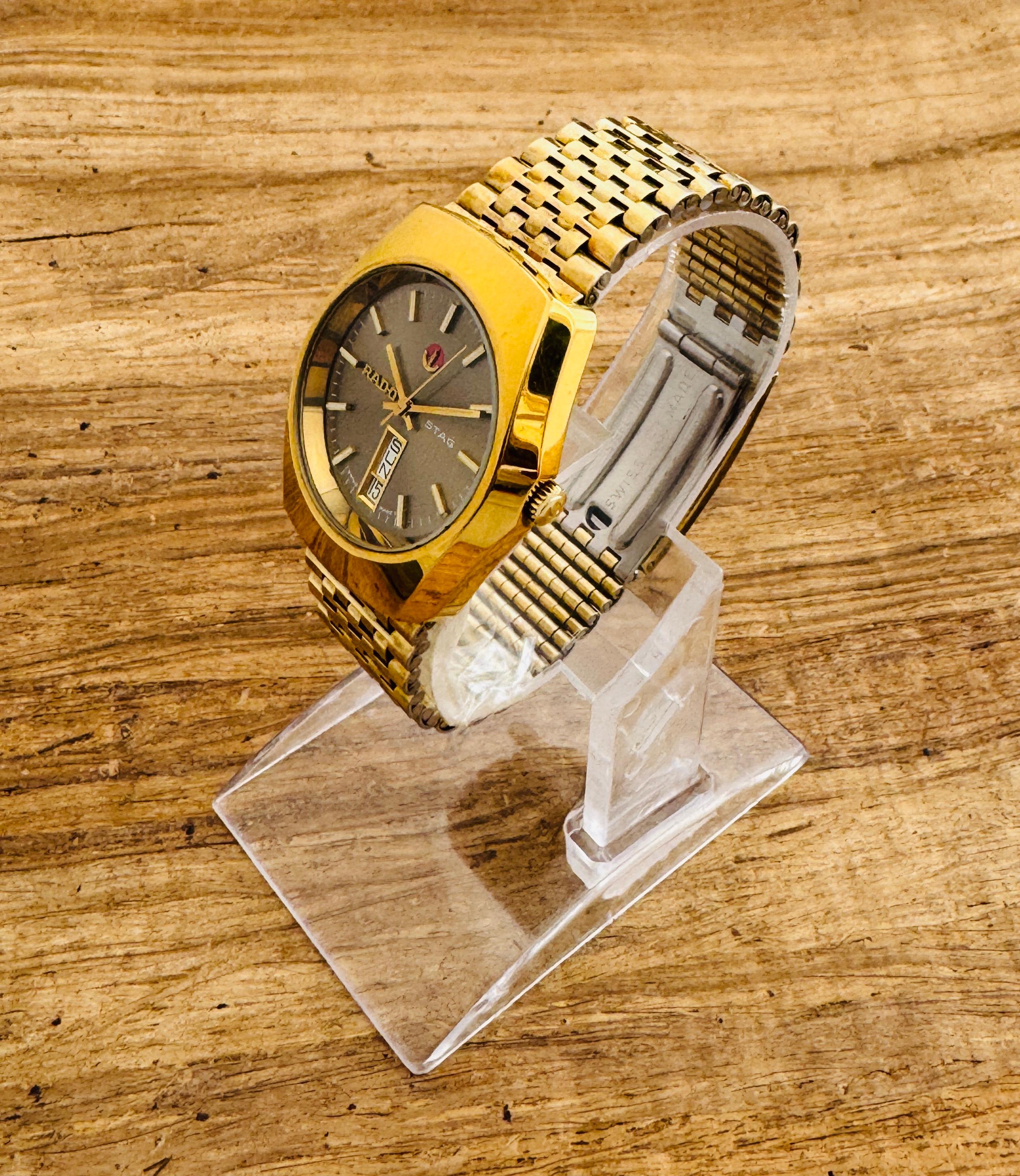 Rado Stag Gold Plated Rare Brown Dial Automatic Day / Date Watch 7