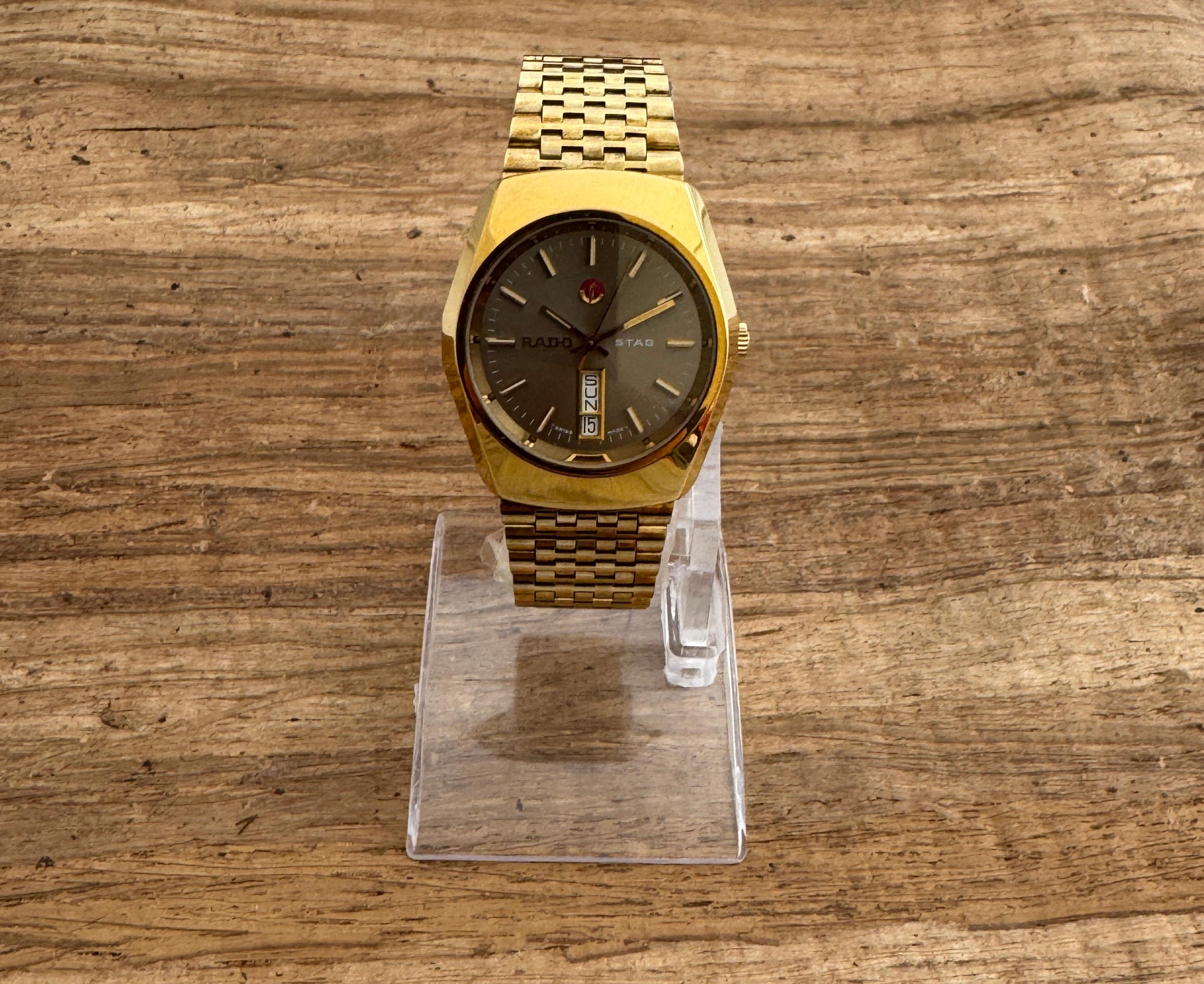 Rado Stag Gold Plated Rare Brown Dial Automatic Day / Date Watch 3
