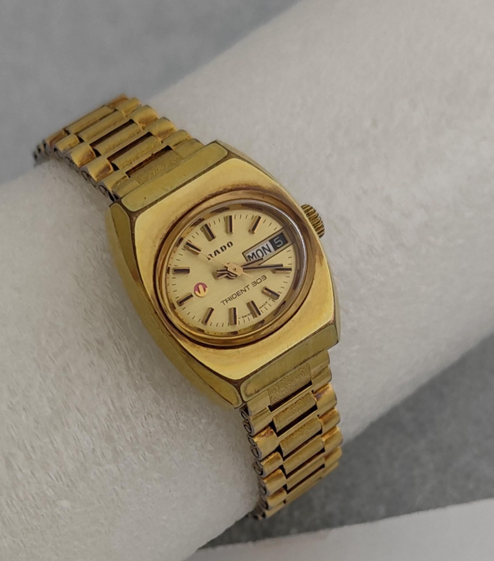 Rado TRIDENT 303 Day Date Vergoldete Automatik Damenuhr im Angebot 7