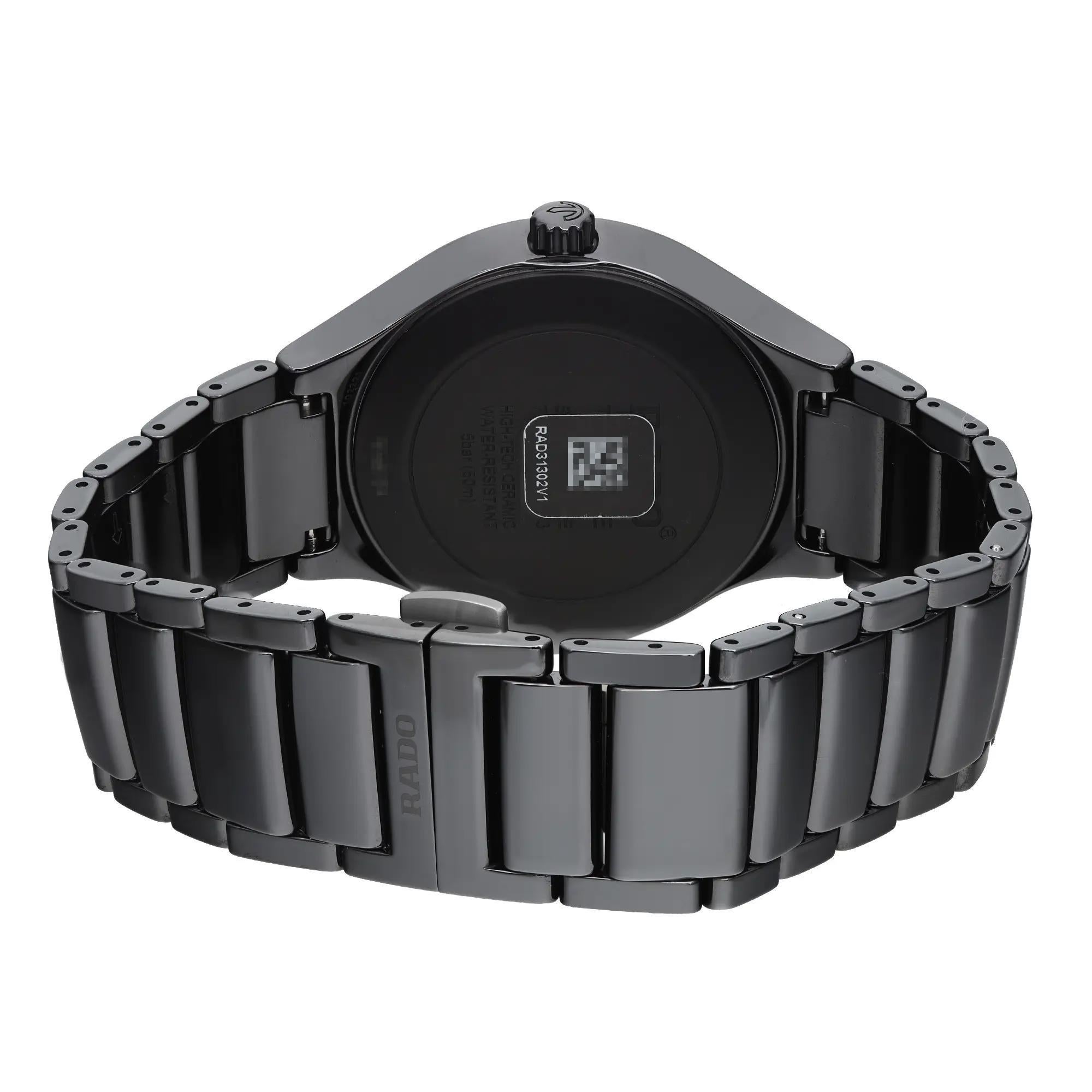 Men's Rado True 40mm Ceramic Diamonds Black Dial Automatic Mens Watch R27056712