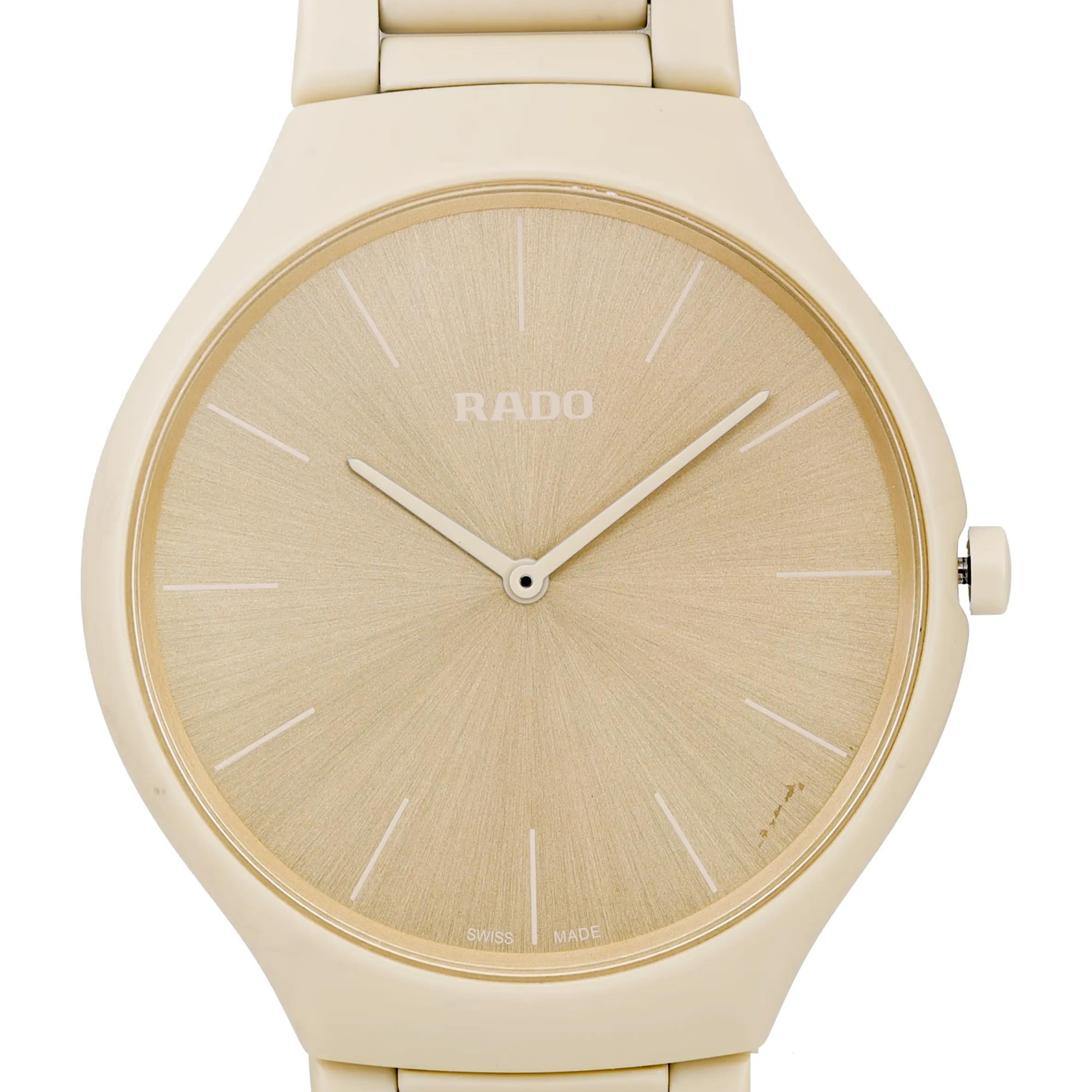 Rado True Thinline Les Couleurs 39mm Ceramic Cream Dial Quartz Watch R27090602 For Sale 2