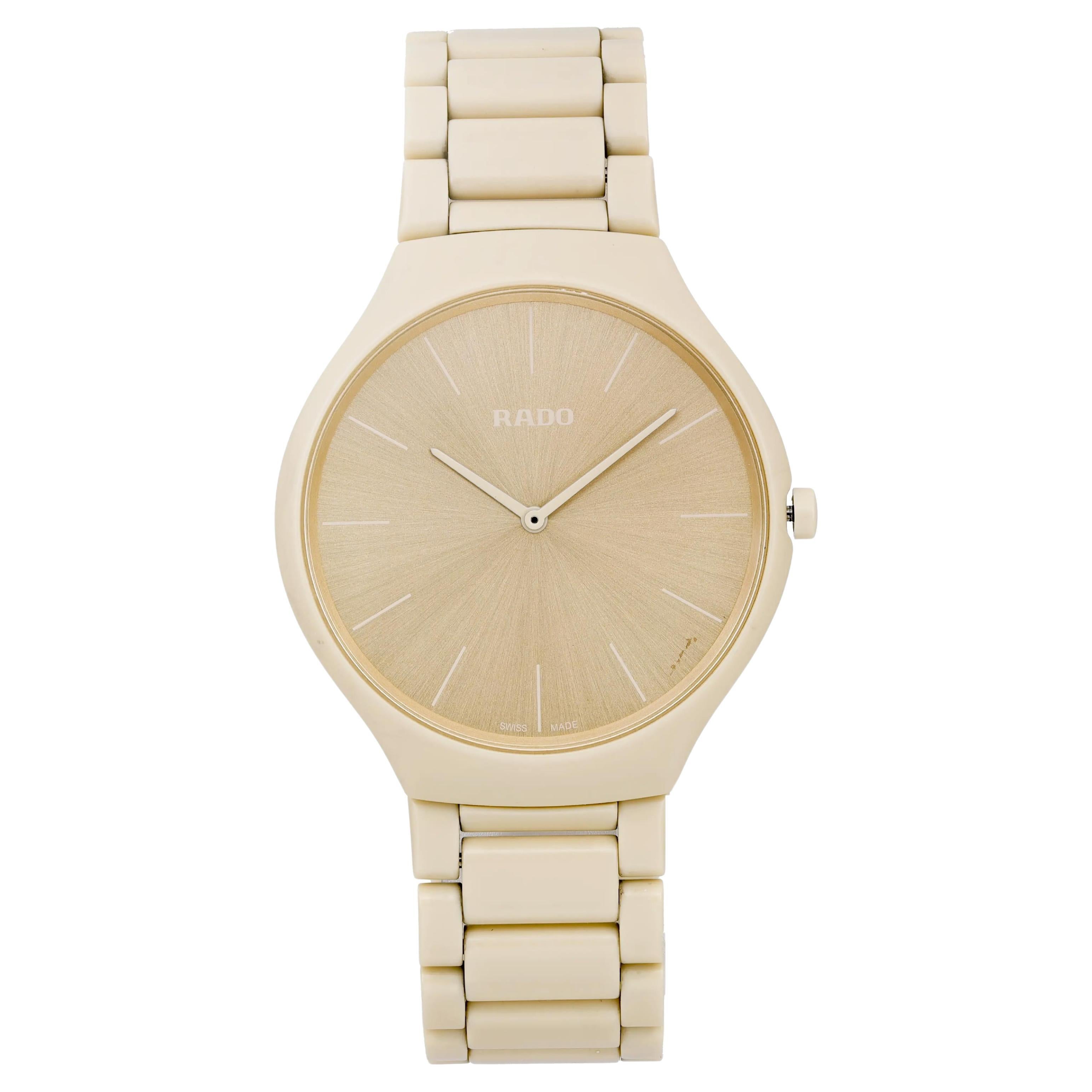 Rado True Thinline Les Couleurs 39mm Ceramic Cream Dial Quartz Watch R27090602 For Sale