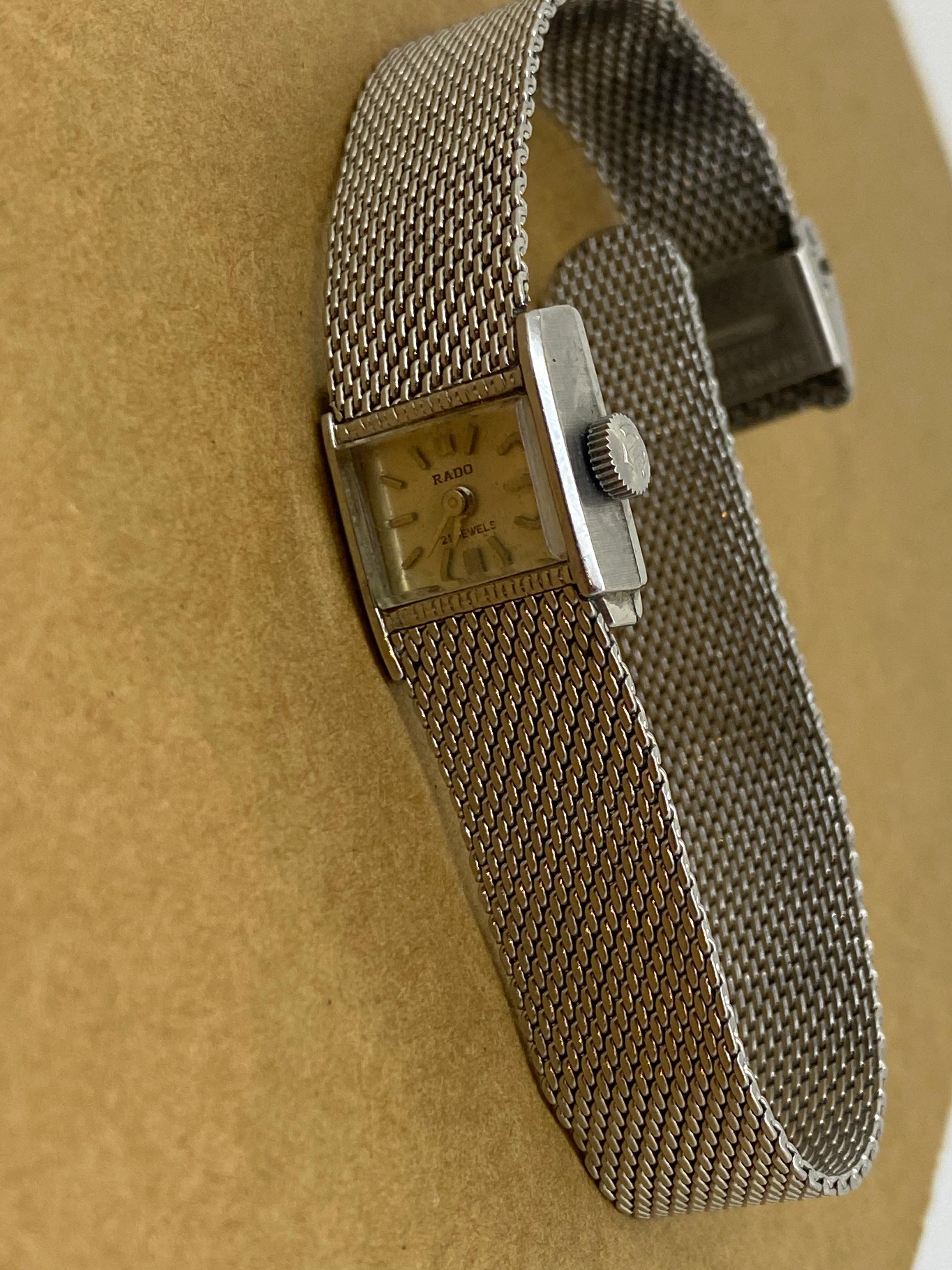 Rado Vintage 1960's Swiss Manual S/Steel Integrated Mesh Bracelet Watch For Sale 1
