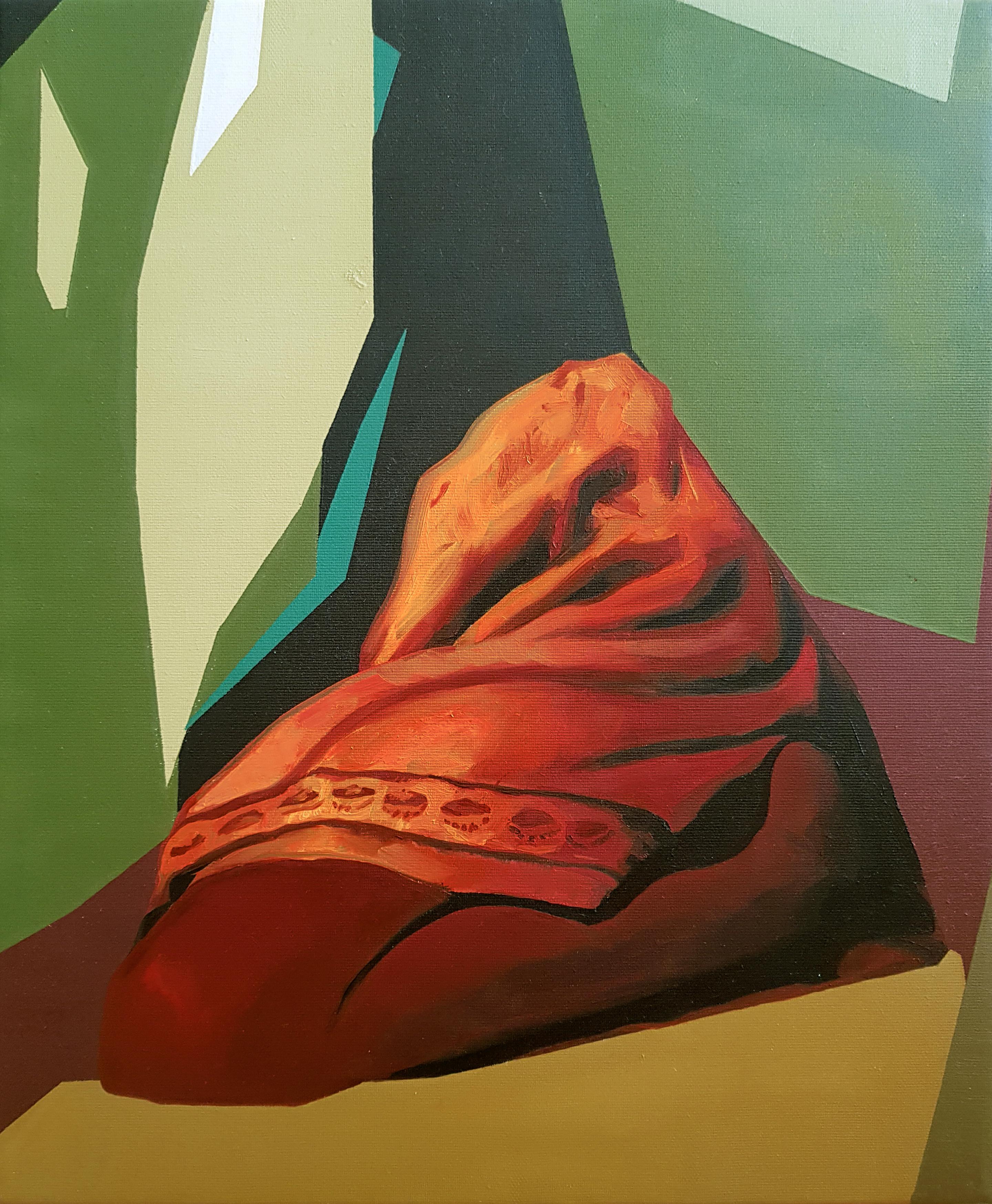 Le feu givr - 21e sicle, peinture, orange, vert, contemporain