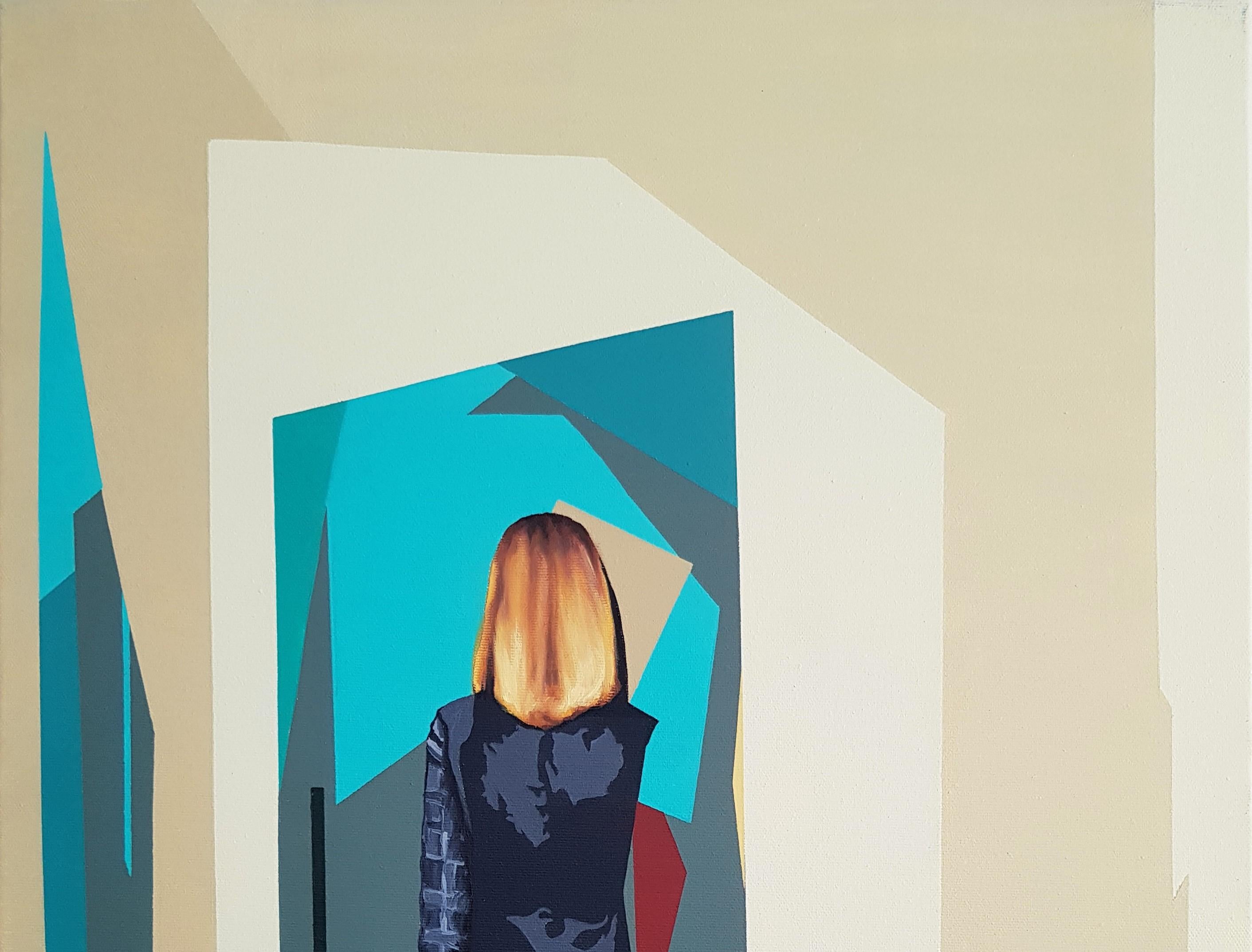 Nirvana - Contemporary, Female, Orange, Blue, 21st Century, Painting - Beige Figurative Painting by Radu Rodideal