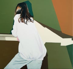 Spirited Bystander - Zeitgenössisch, Malerei, Grün, Weiß, 21. Jahrhundert