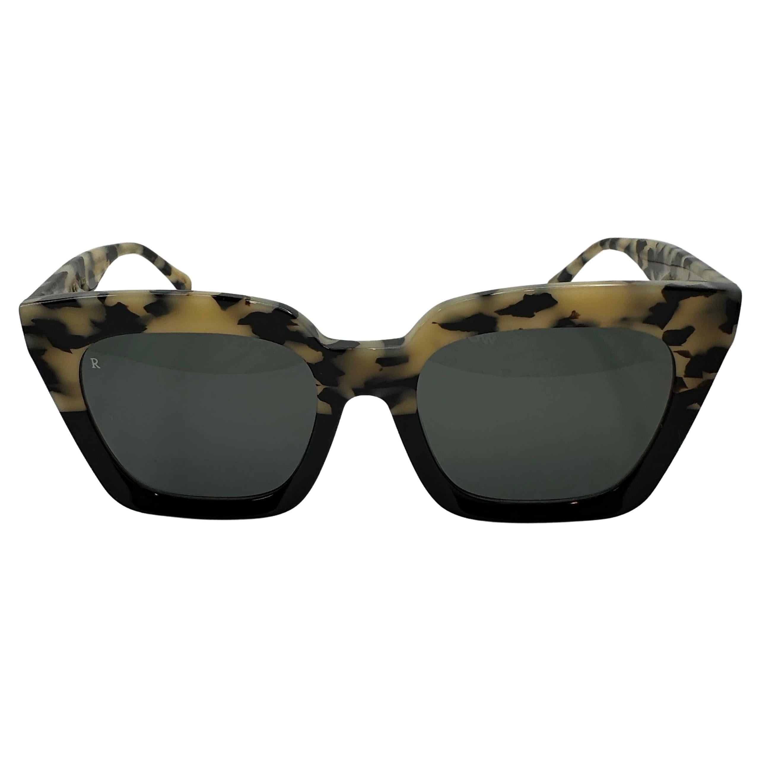 Raen "Limited Edition" Handmade Thick Lucite Black & Cream Sunglasses For Sale