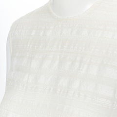 RAEY beige striped textured muslin semi sheer midi casual day dress UK6 XS