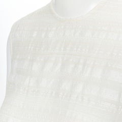 RAEY abito da giorno casual a righe beige in mussola semi trasparente UK6 XS
