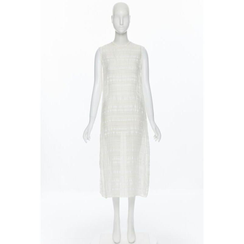 Beige RAEY beige striped textured muslin semi sheer midi casual day dress UK6 XS For Sale