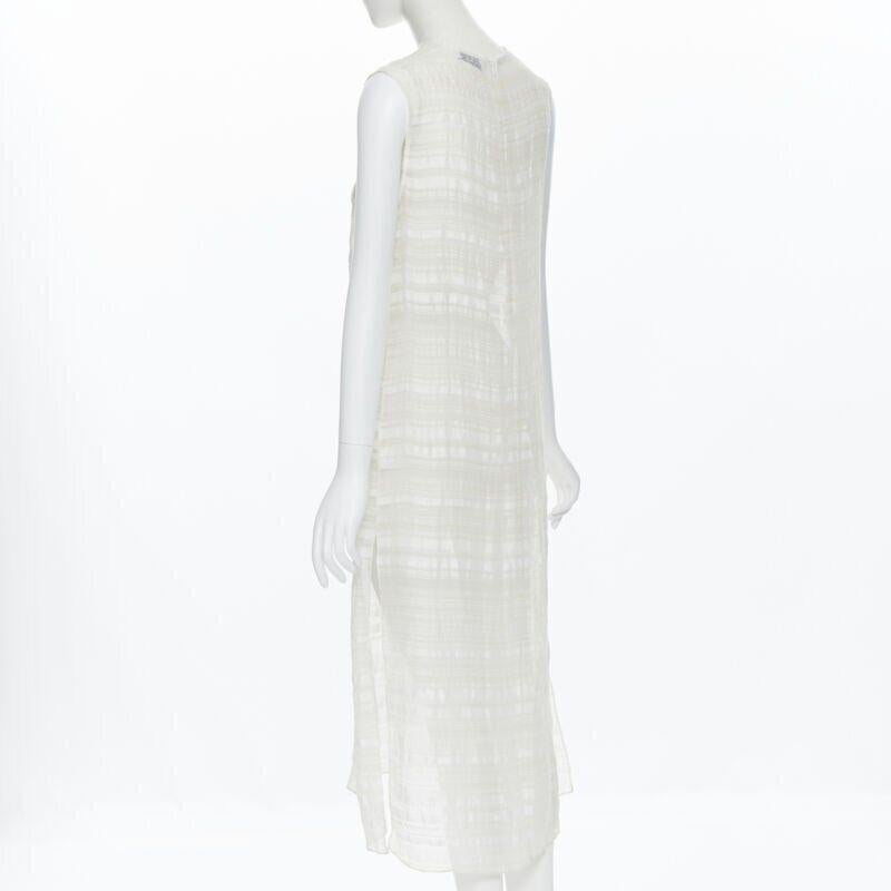 RAEY beige striped textured muslin semi sheer midi casual day dress UK6 XS For Sale 1