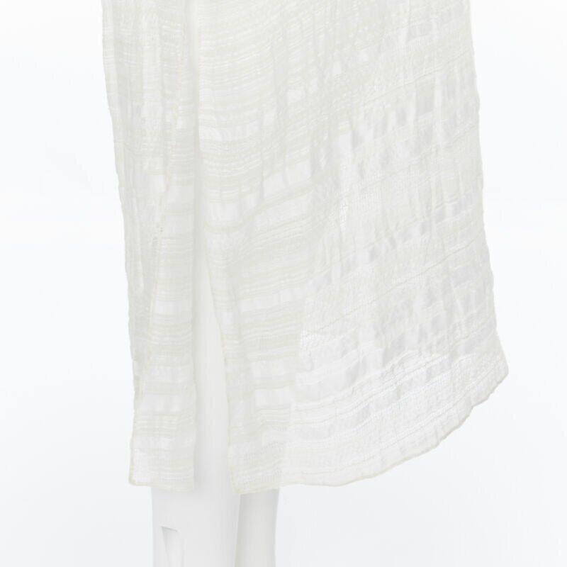 RAEY beige striped textured muslin semi sheer midi casual day dress UK6 XS For Sale 2