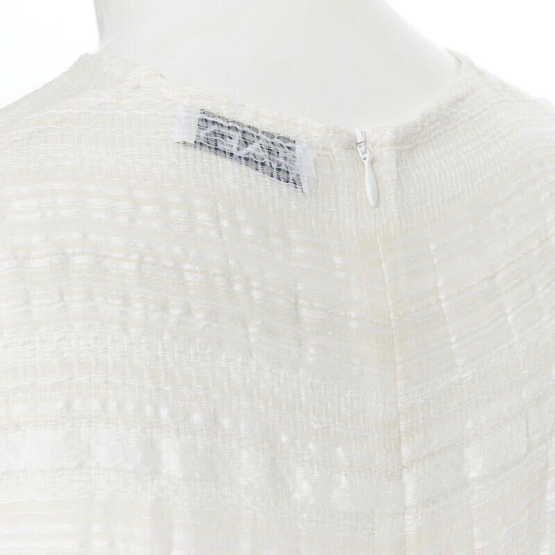 RAEY beige striped textured muslin semi sheer midi casual day dress UK6 XS For Sale 3