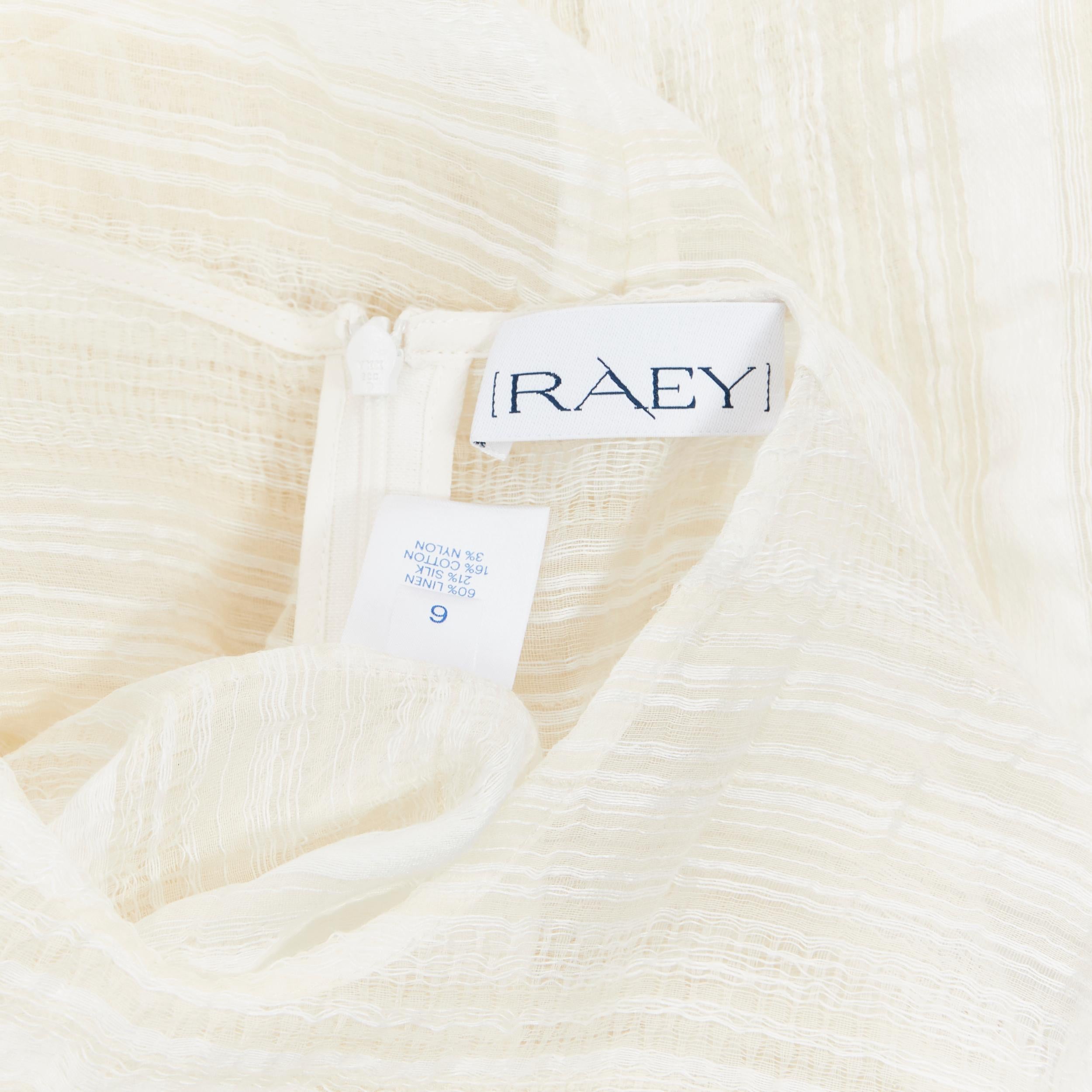 RAEY beige striped textured muslin semi sheer midi casual day dress UK6 XS 1