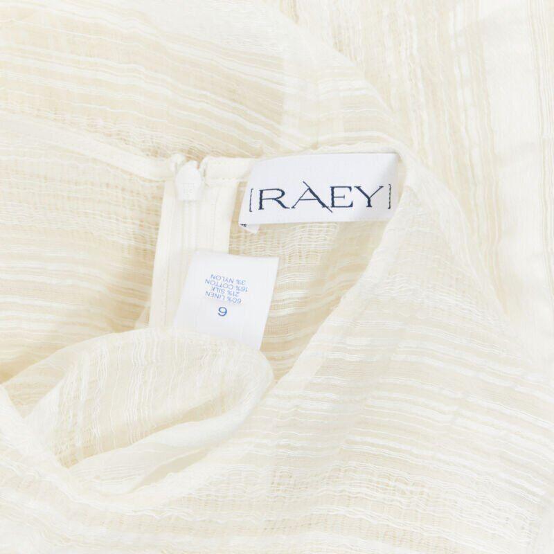 RAEY beige striped textured muslin semi sheer midi casual day dress UK6 XS For Sale 4