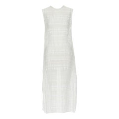 RAEY beige striped textured muslin semi sheer midi casual day dress UK6 XS