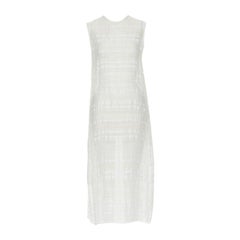 RAEY beige striped textured muslin semi sheer midi casual day dress UK6 XS