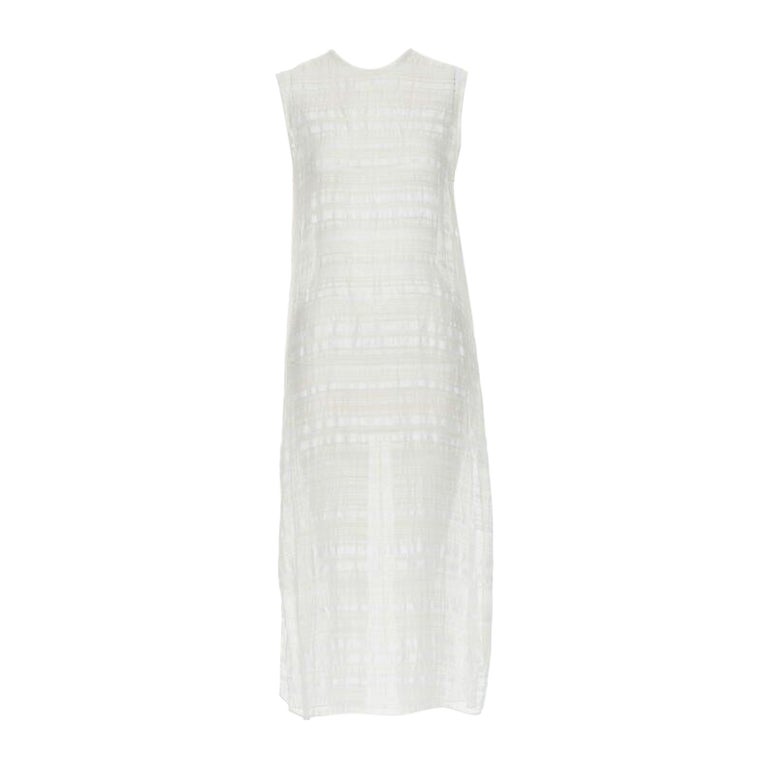raey sheer dress RAEY beige striped textured muslin semi sheer midi casual day dress UK6 XS