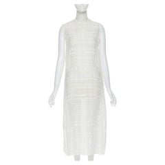 RAEY abito da giorno casual a righe beige in mussola semi trasparente UK6 XS