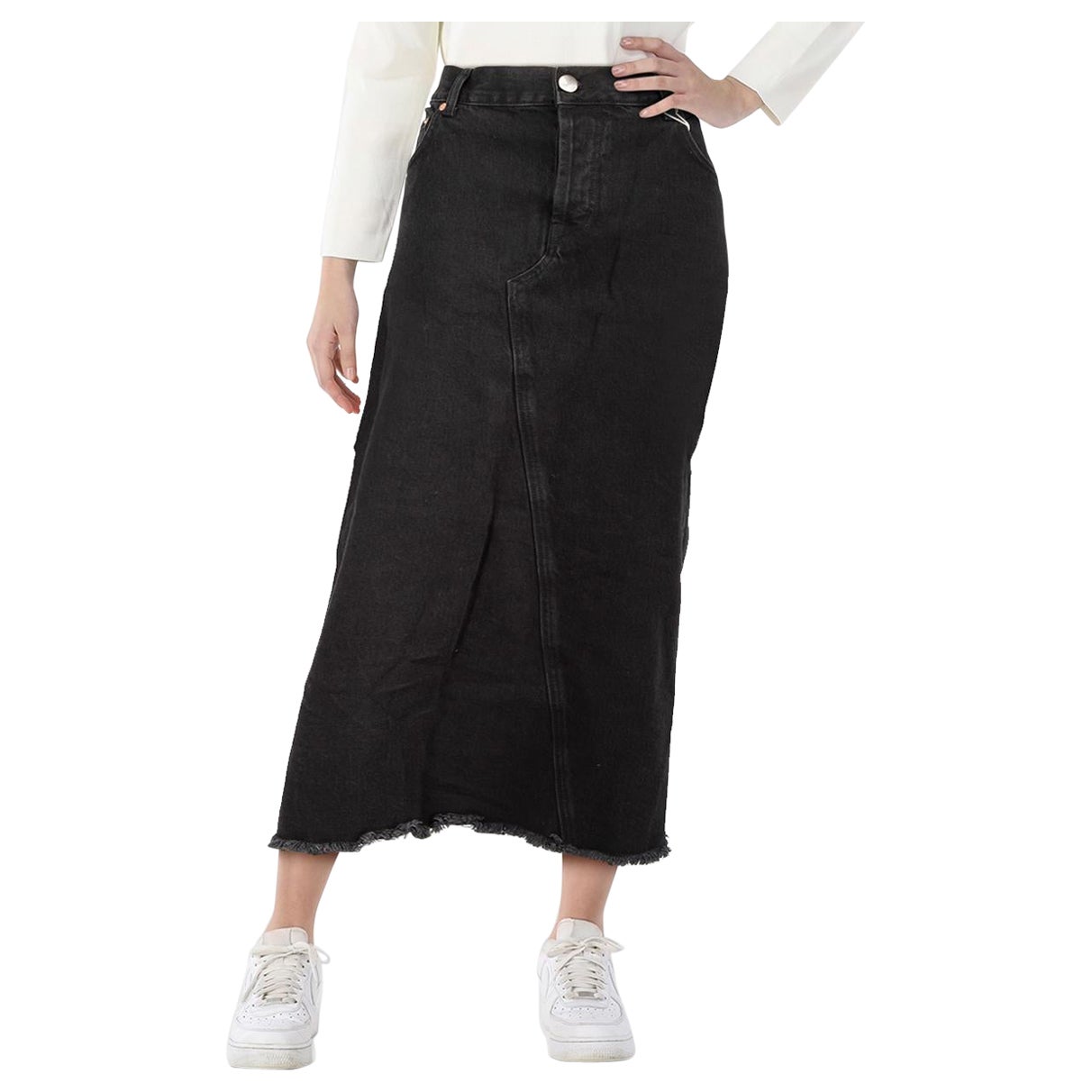 Raey Black Denim Fitted Midi Skirt Size XL