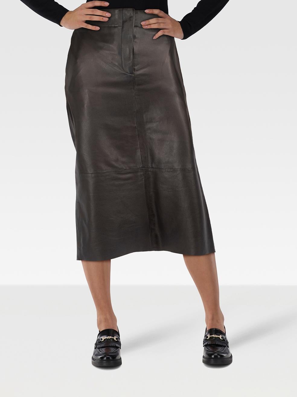 Raey Black Leather Midi Skirt Size XS For Sale