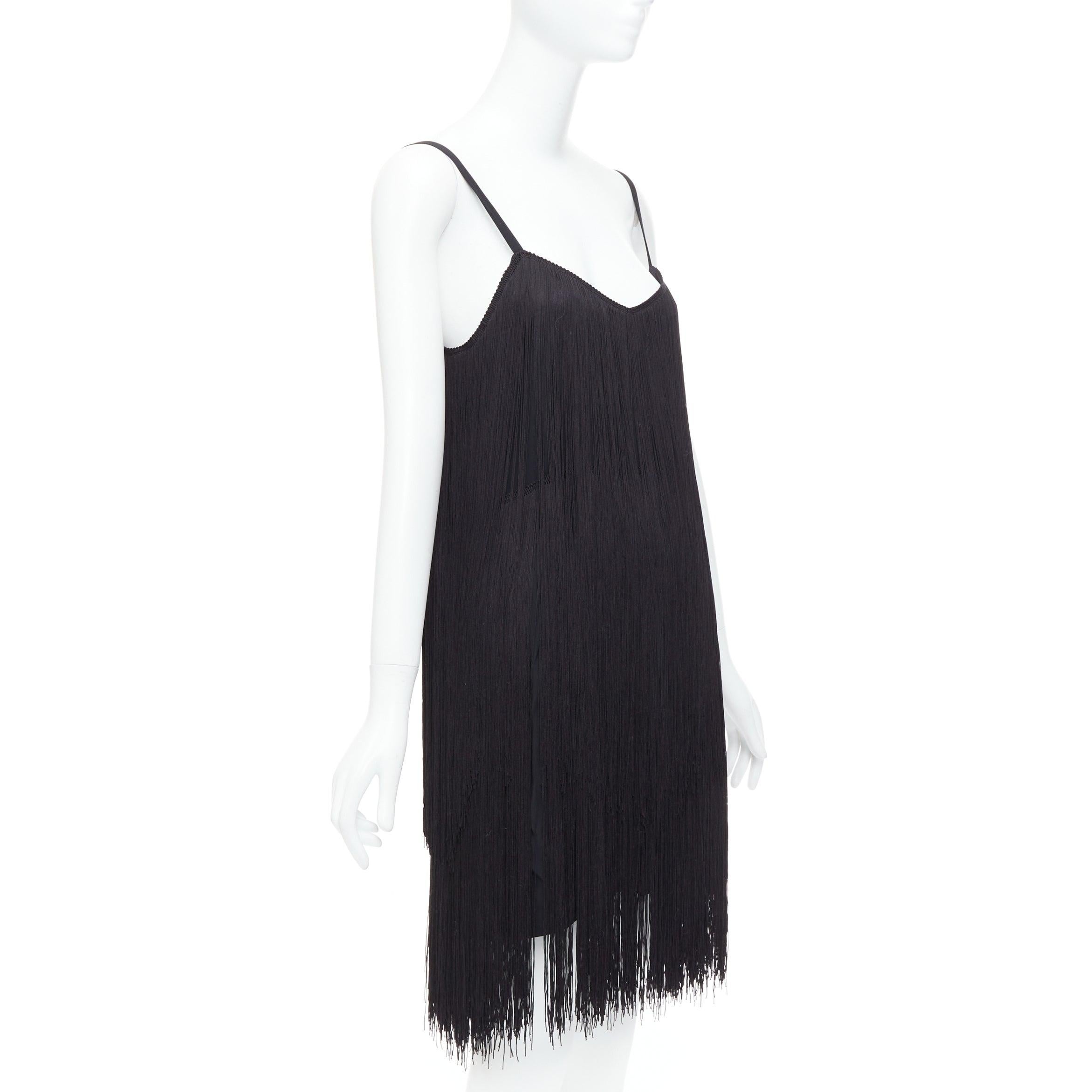 RAEY DR1210 Vestido de cóctel negro con flecos UK8 S Negro en venta