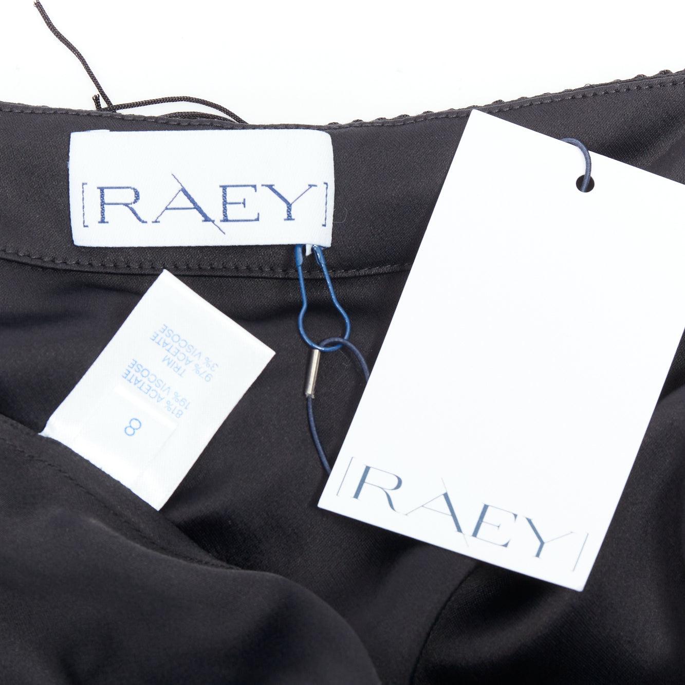 RAEY DR1210 Vestido de cóctel negro con flecos UK8 S en venta 3