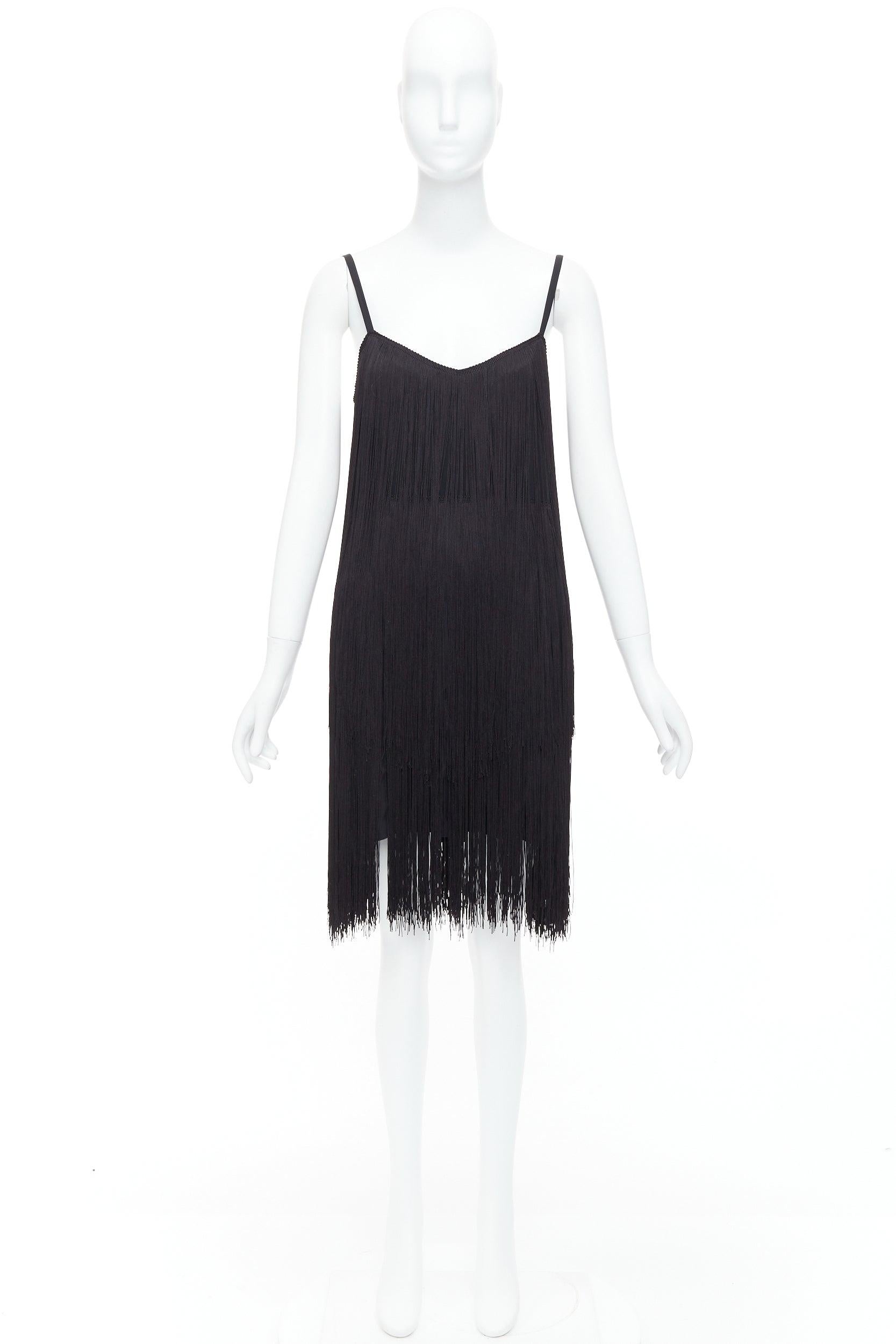 RAEY DR1210 Vestido de cóctel negro con flecos UK8 S en venta 4