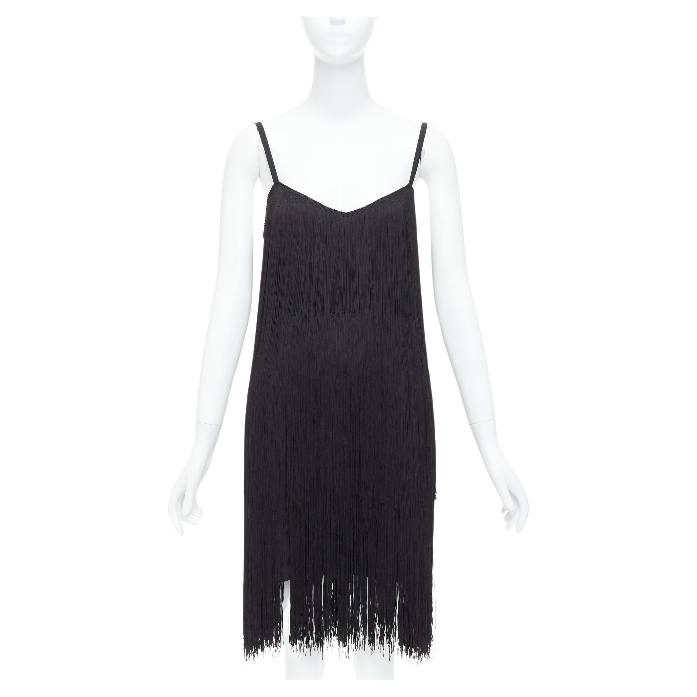 RAEY DR1210 Vestido de cóctel negro con flecos UK8 S en venta