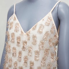 RAEY Long Day gold tinsel nude silk spaghetti strap midi dress UK8 S