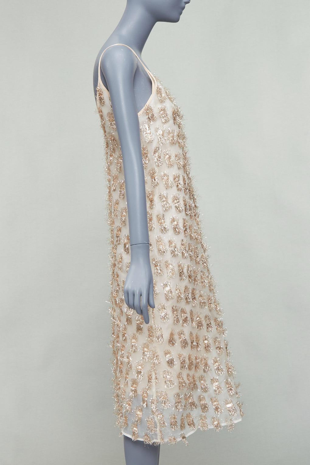Raey Long Day gold tinsel nude silk spaghetti strap midi dress UK8 S Excellent état - En vente à Hong Kong, NT
