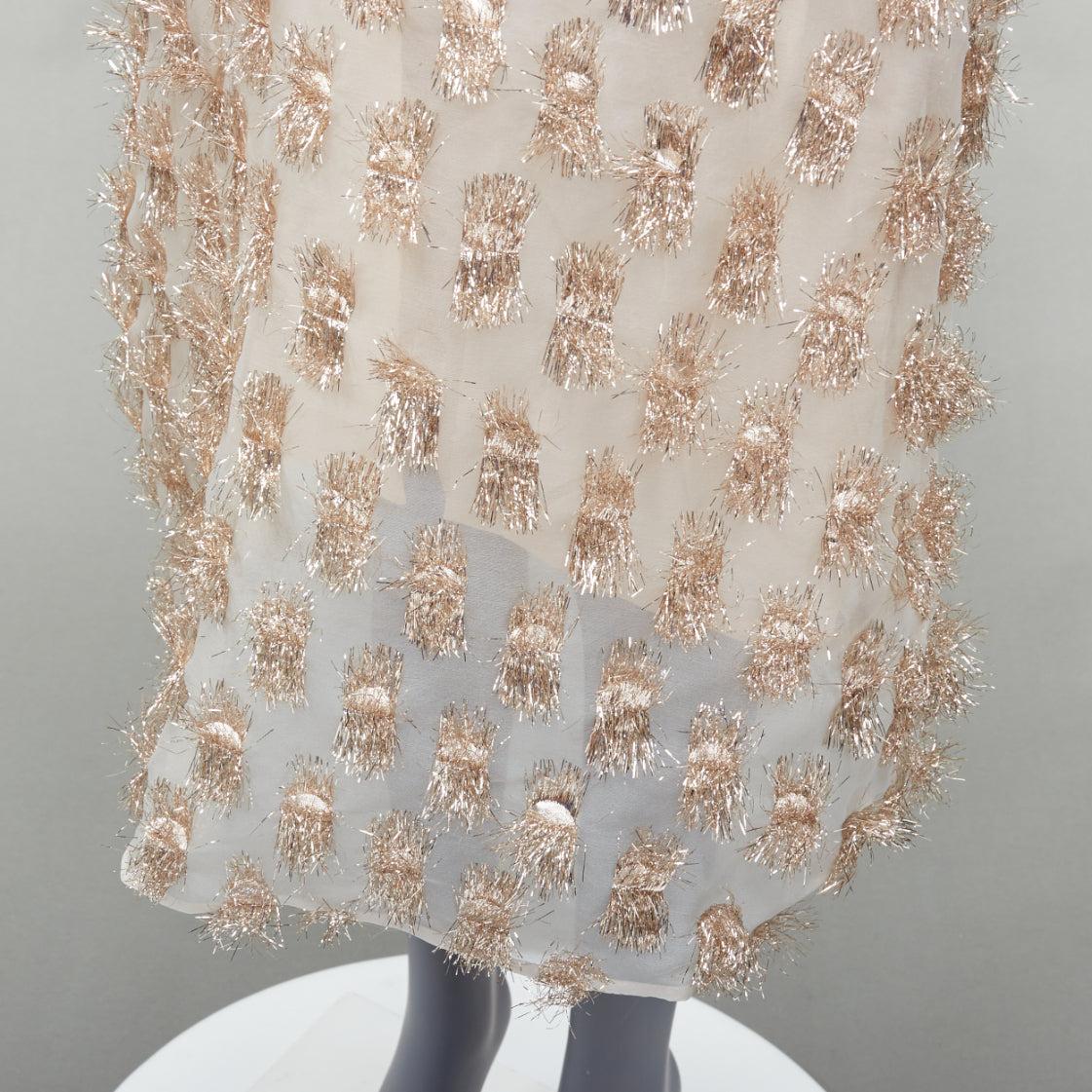 Raey Long Day gold tinsel nude silk spaghetti strap midi dress UK8 S en vente 2