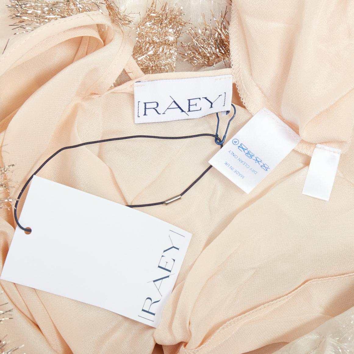 Raey Long Day gold tinsel nude silk spaghetti strap midi dress UK8 S en vente 3