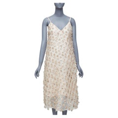 RAEY Long Day gold tinsel nude silk spaghetti strap midi dress UK8 S