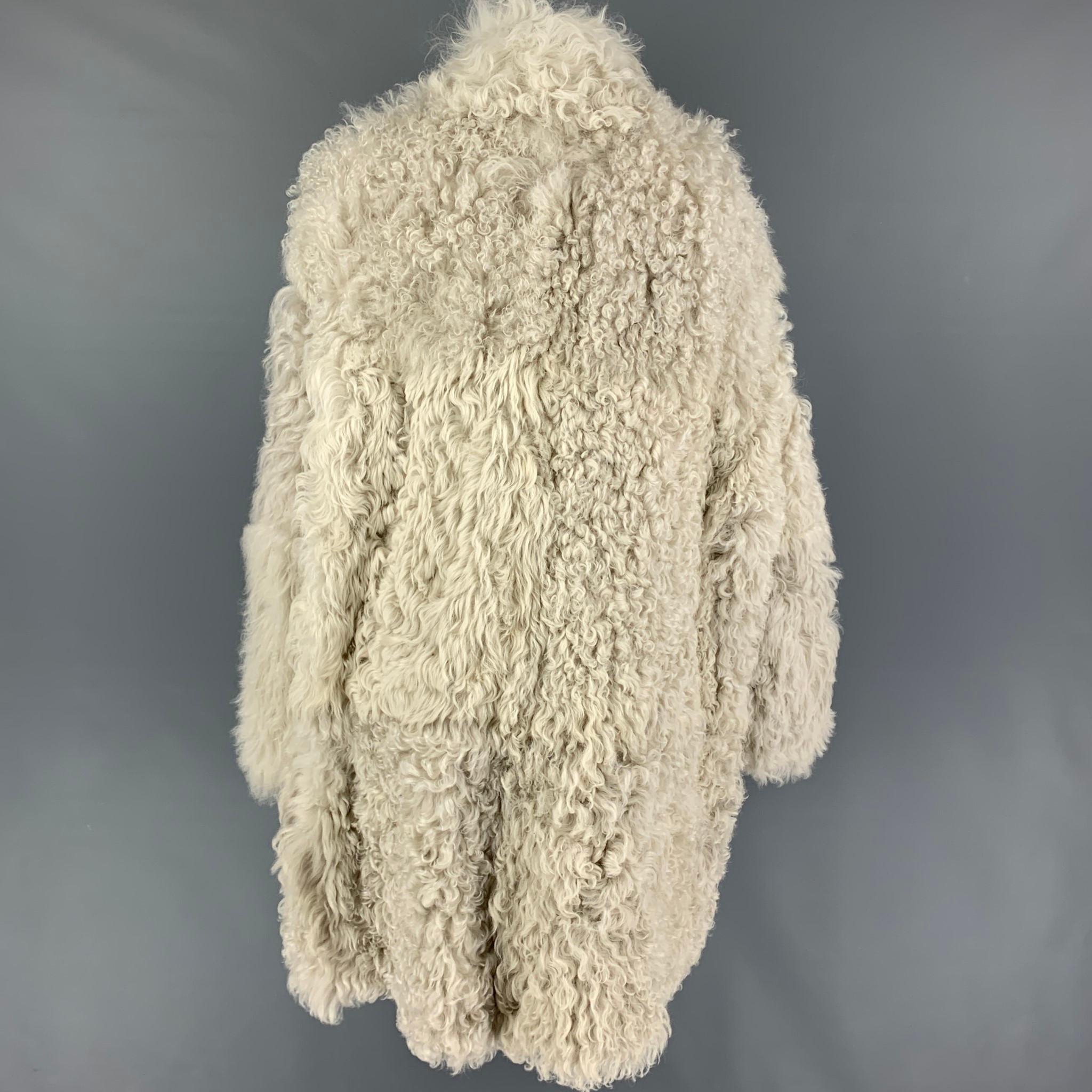 RAEY Size XL Cream Curly Lamb Shearling Coat In Excellent Condition In San Francisco, CA